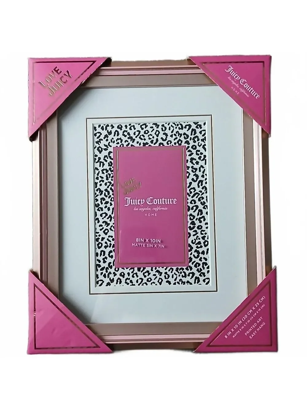 Juicy Couture Home Rose Gold Photo Frame with Leopard Print Matte 8x10 Inch NWT